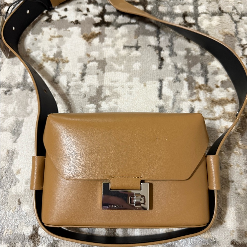 All Saints Tan and Black Crossbody Bag with Flap-over Closure
